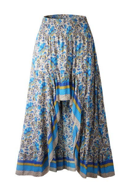 Supreme Fashion - Floral Printed Ruffle Maxi Skirts: BLUE / XL / Polyester $45