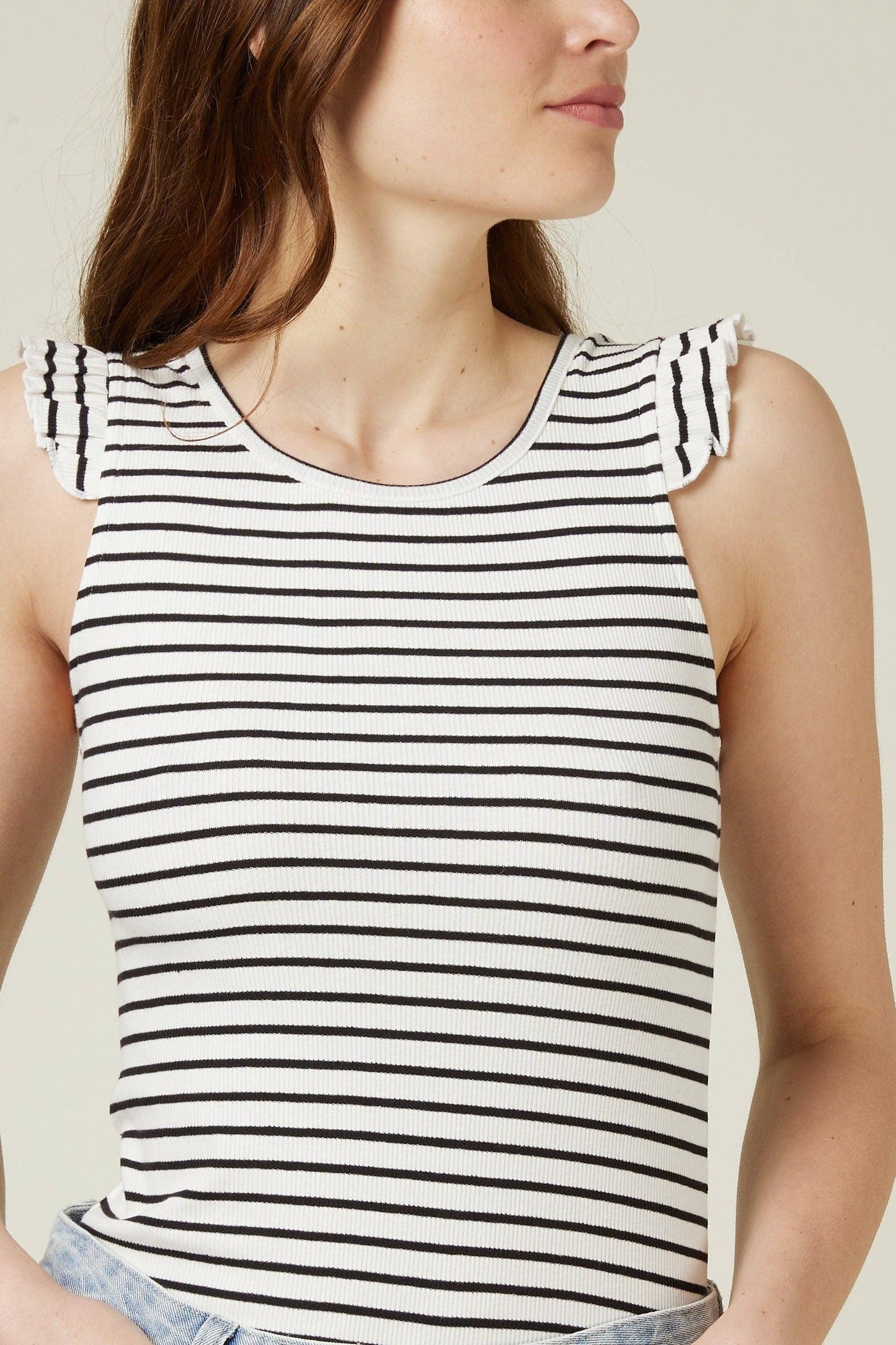 Andy & Lucy - DARYL - Sailor tank top with ruffle shoulders: ROSE / 4-2; SM-ML