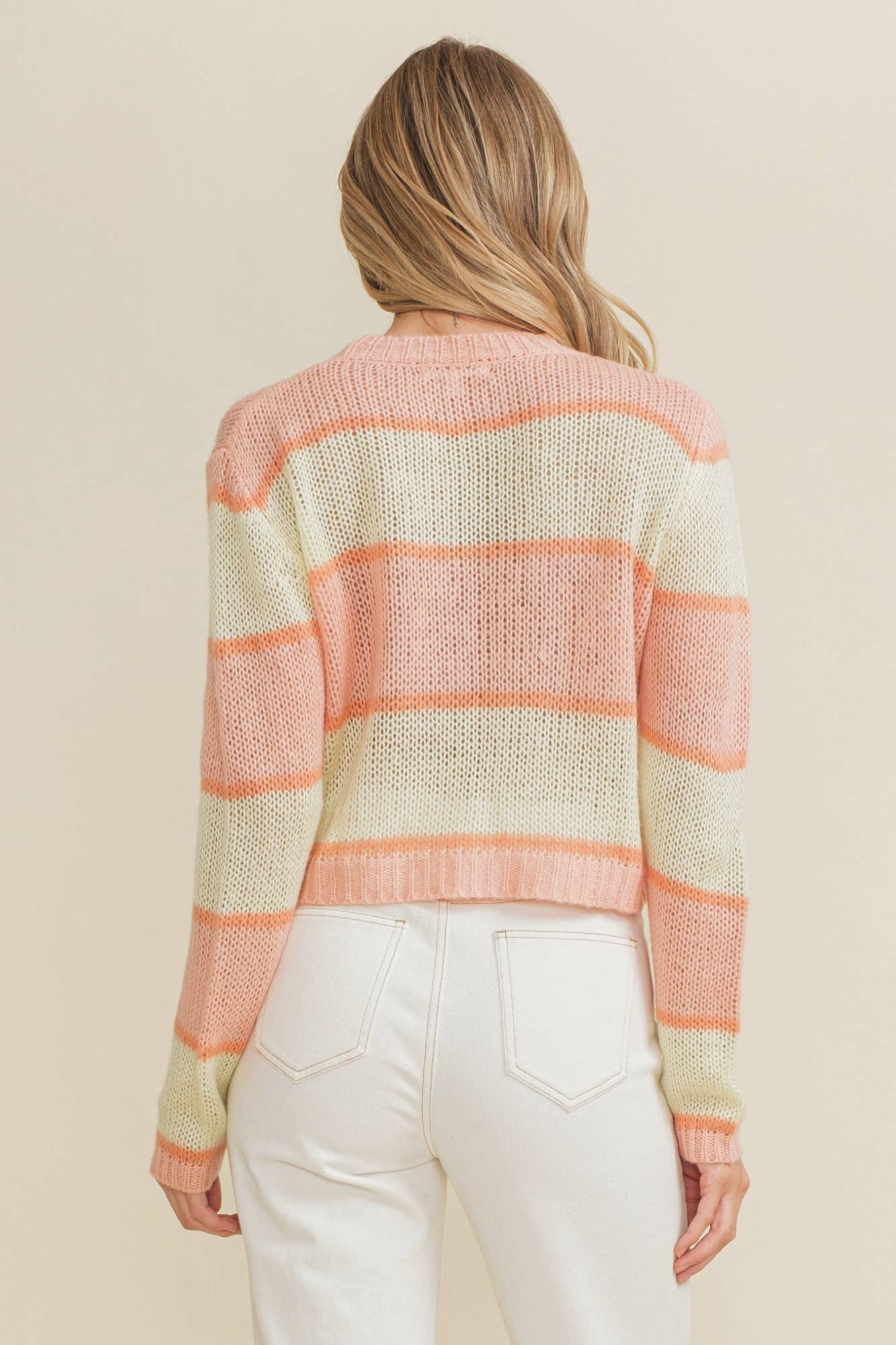 Cloud Ten - CSW10064Y - Bright Striped Open Knit Women's Sweater: L / Orange/Yellow
