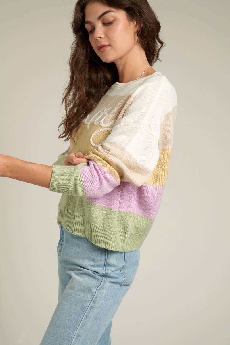 En Crème - Multicolor Embroidered Salty Sweater: S/M / Multi-Colored $60