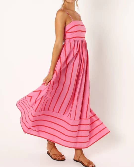 Rosa Clothing - Striped Slip Backless Dress: Apricot / L $49