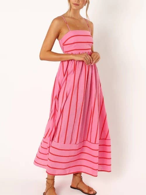 Rosa Clothing - Striped Slip Backless Dress: Apricot / L $49