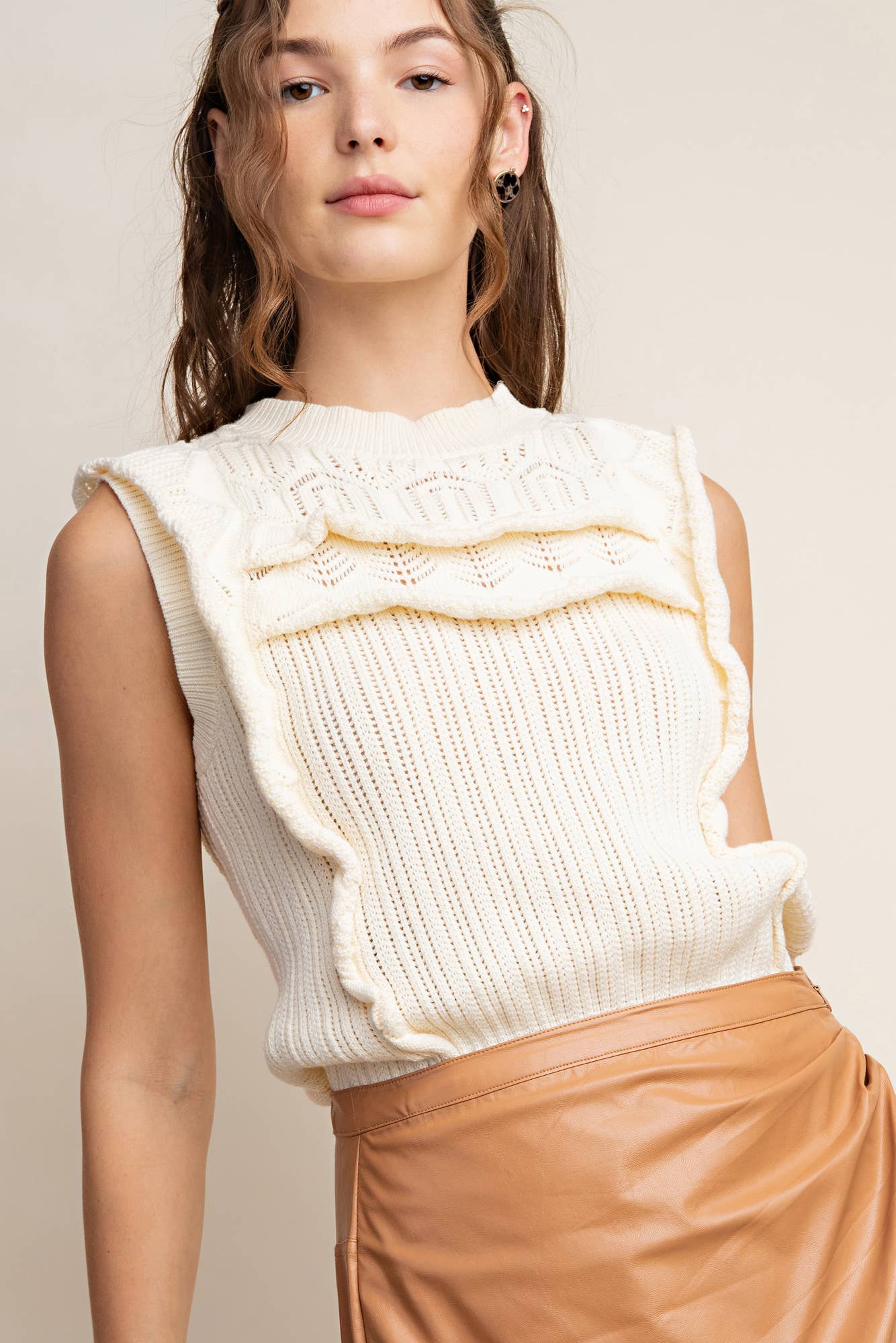 Elegantly Crafted Crochet  Sweater: CREAM / M $50.00