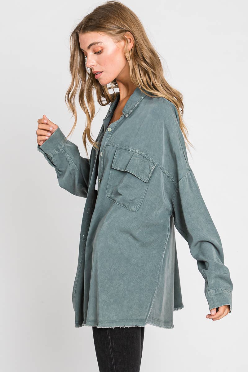 Mineral Washed Long Sleeve Shirt..: L / SAGE GREEN $46.00