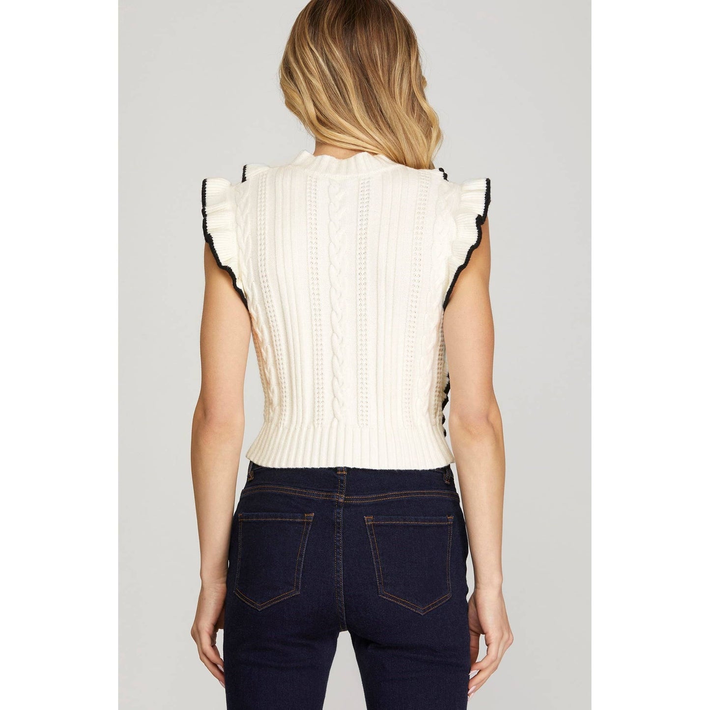 Faith Apparel - SLI4762 - RUFFLED SWEATER KNIT TOP: OFF WHITE / S $59