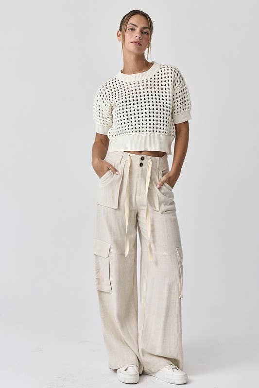 Papermoon - PT17850 - Alina Cropped Crochet Top: Small / White