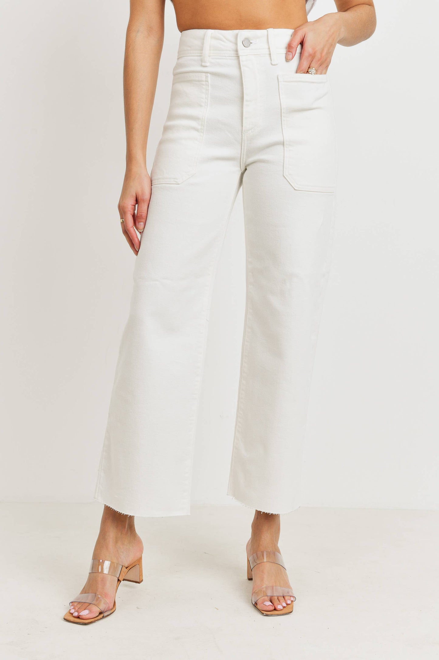 JUST BLACK DENIM - BP353J - OFF WHITE - High Rise Utility Wide Leg $95