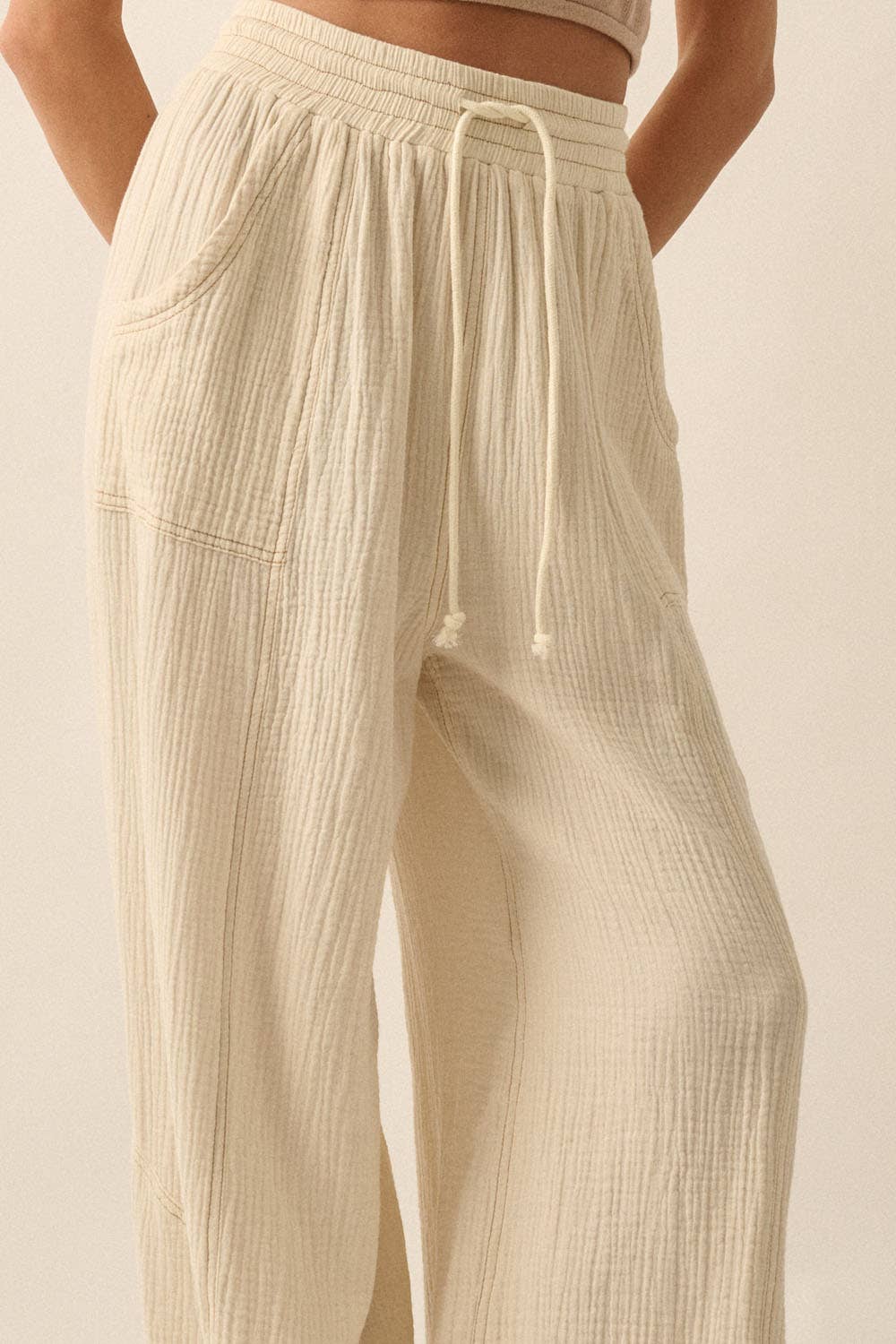 Promesa USA - Mineral Washed Crinkle Cotton Parachute Pants: Faded Blue / S $79