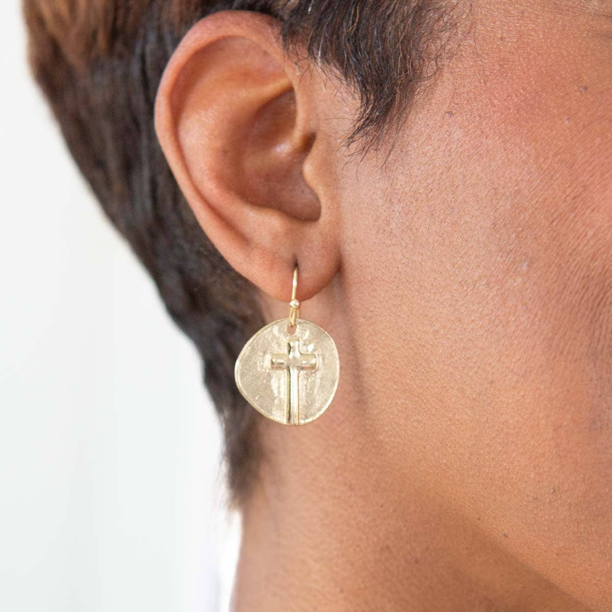 The Royal Standard - Ascension Cross Earrings   Gold   .75"