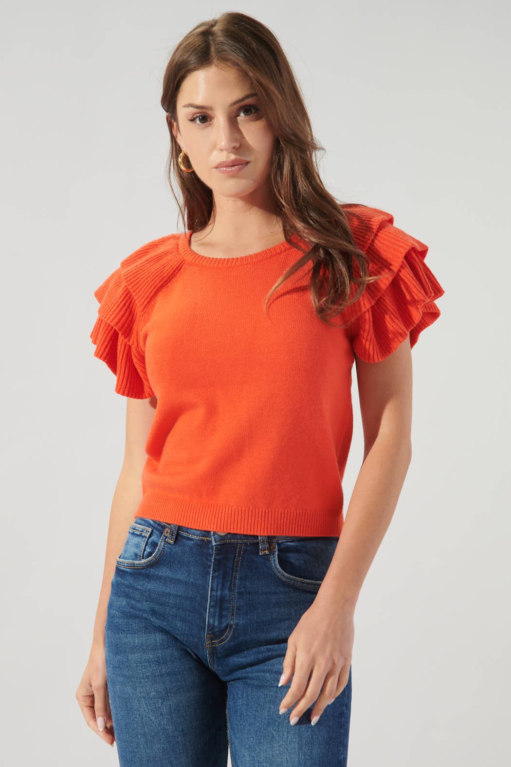 Sugarlips - Wellington Ruffle Shoulder Sweater Top: XS / White $59