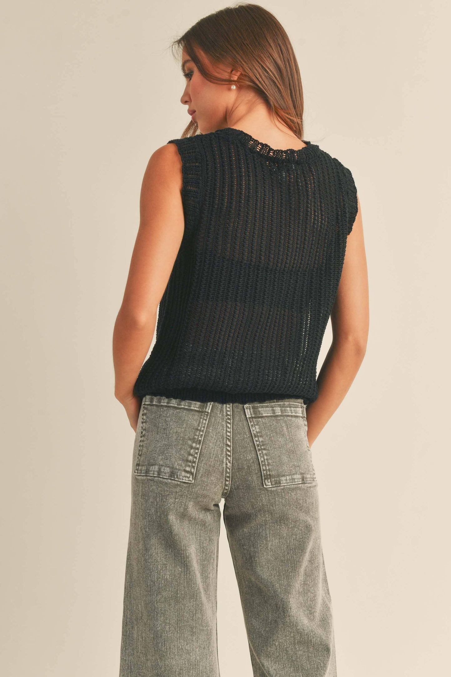 T1883   SLEEVELESS KNITTED TOP: S / IVORY $48.00