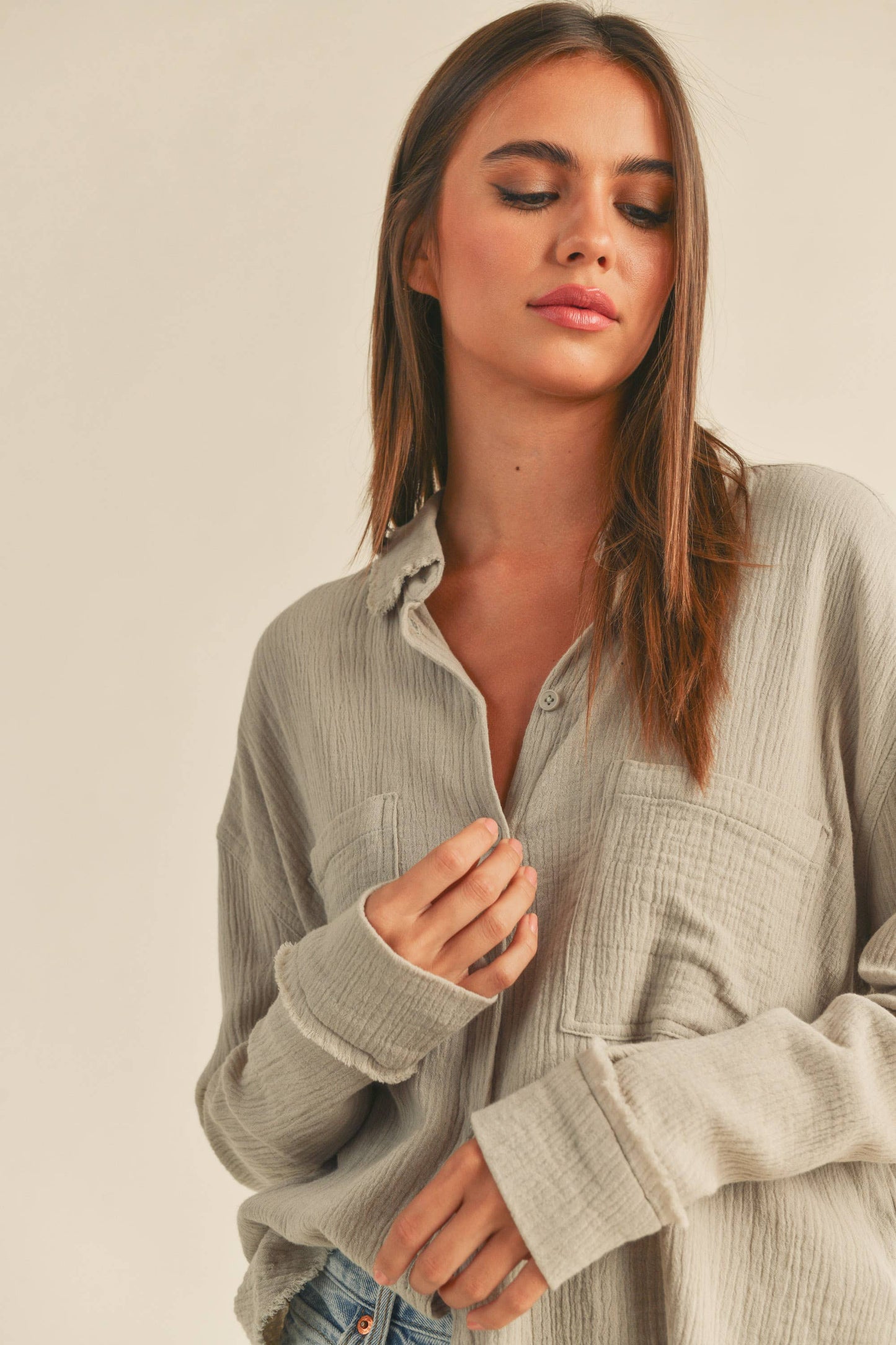 MMT320 DOULBE GAUZE BUTTON DOWN SHIRTS: M / CHARCOAL $50.00