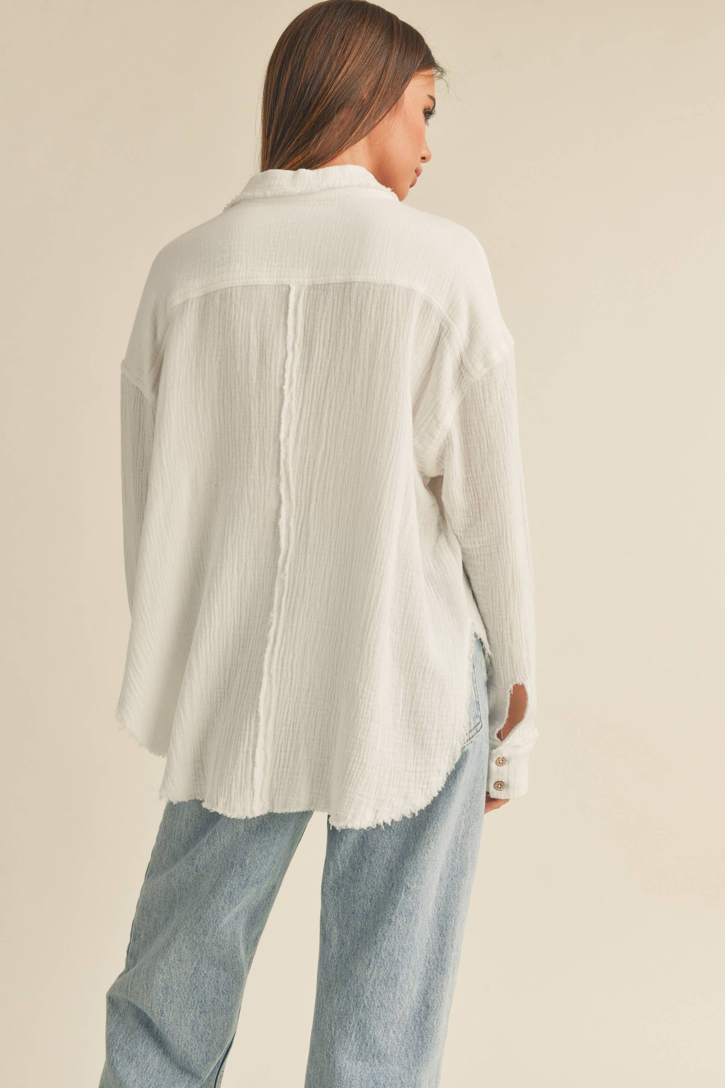 MMT320 DOULBE GAUZE BUTTON DOWN SHIRTS: M / WHITE $50.00