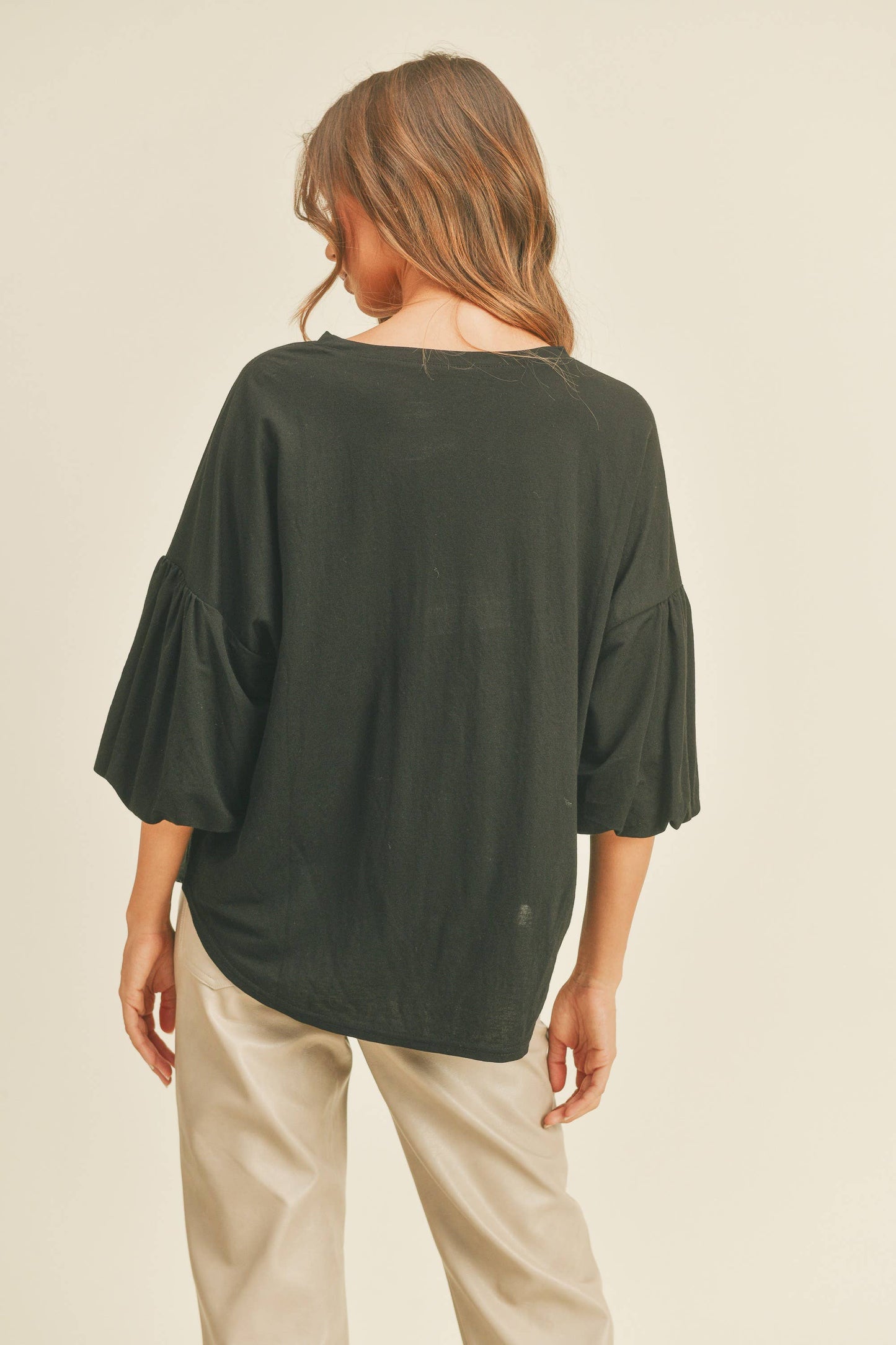 MMT1059 BUBBLE SLEEVE RAYON TOP: M / STONE $48.00