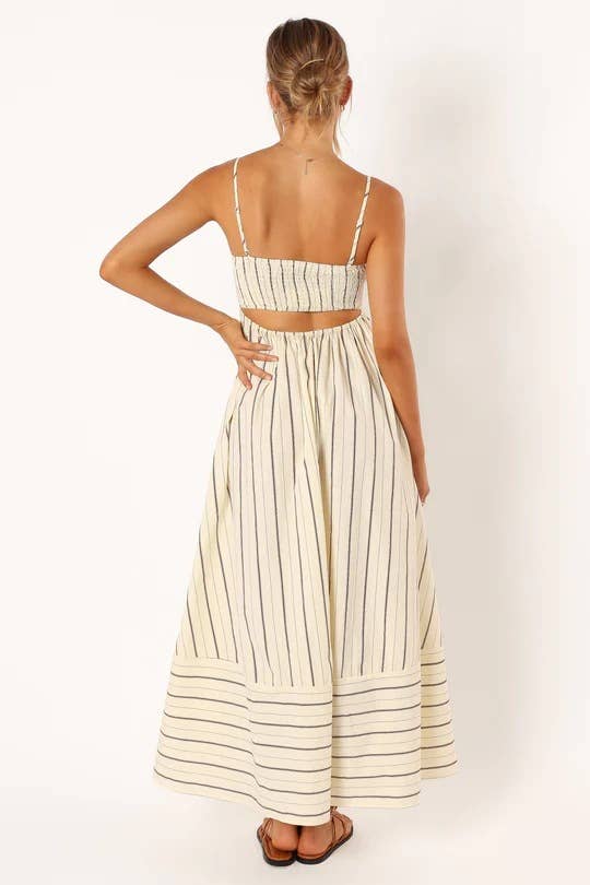 Rosa Clothing - Striped Slip Backless Dress: Apricot / L $49