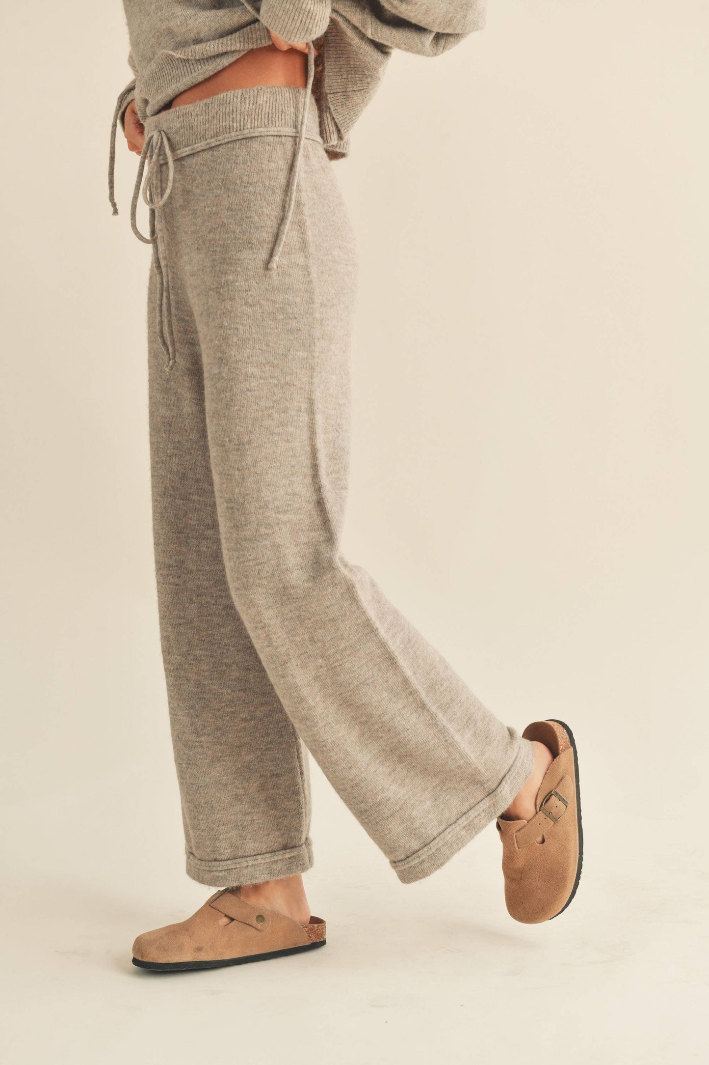 MMP1244   TWO TONE RIBBED WAIST BAND SWEATER PANTS: M / MOCHA $55.00