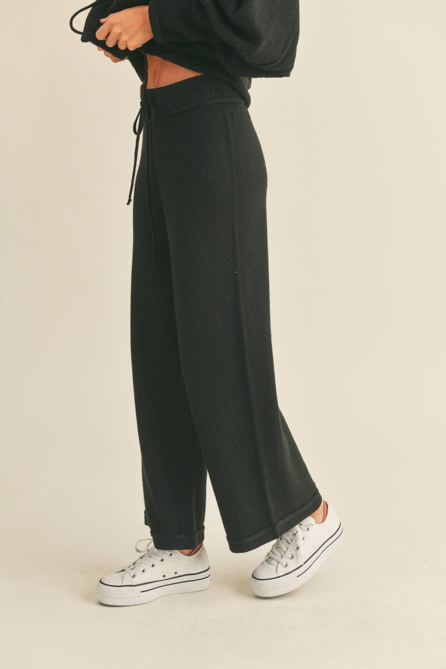 MMP1244   TWO TONE RIBBED WAIST BAND SWEATER PANTS: M / MOCHA $55.00