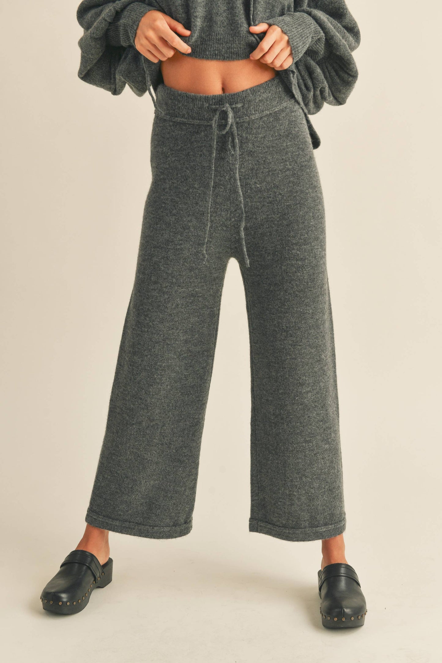 MMP1244   TWO TONE RIBBED WAIST BAND SWEATER PANTS: M / MOCHA $55.00