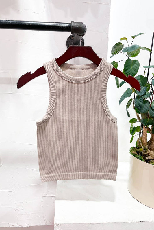 Bestto - CLASSIC RIBBED KNIT BASIC TANK TOP VERSATILE SUMMER WEAR: ONE SIZE / TAUPE