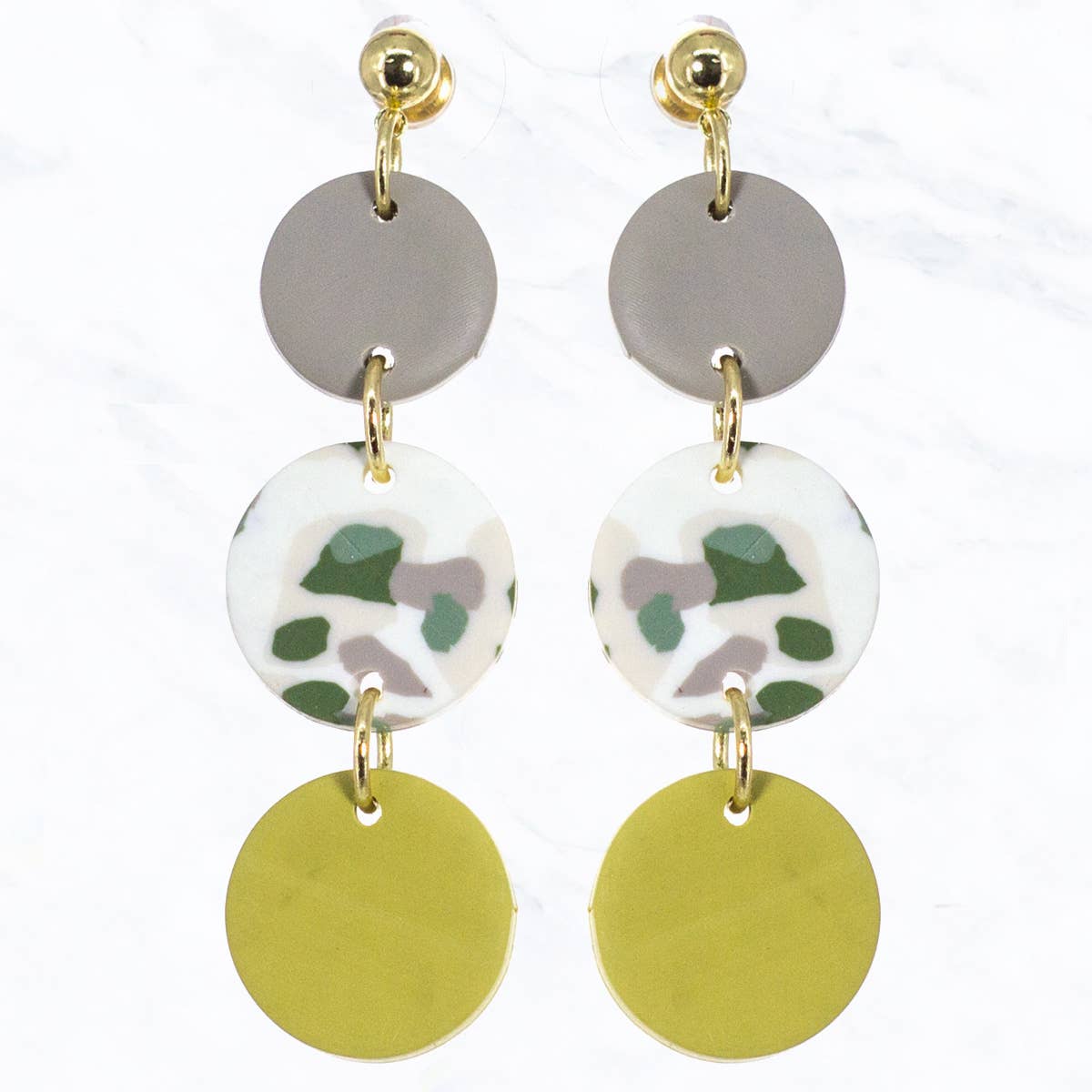 Suzie Q USA - Multi Green Triple Disk Clay Earrings