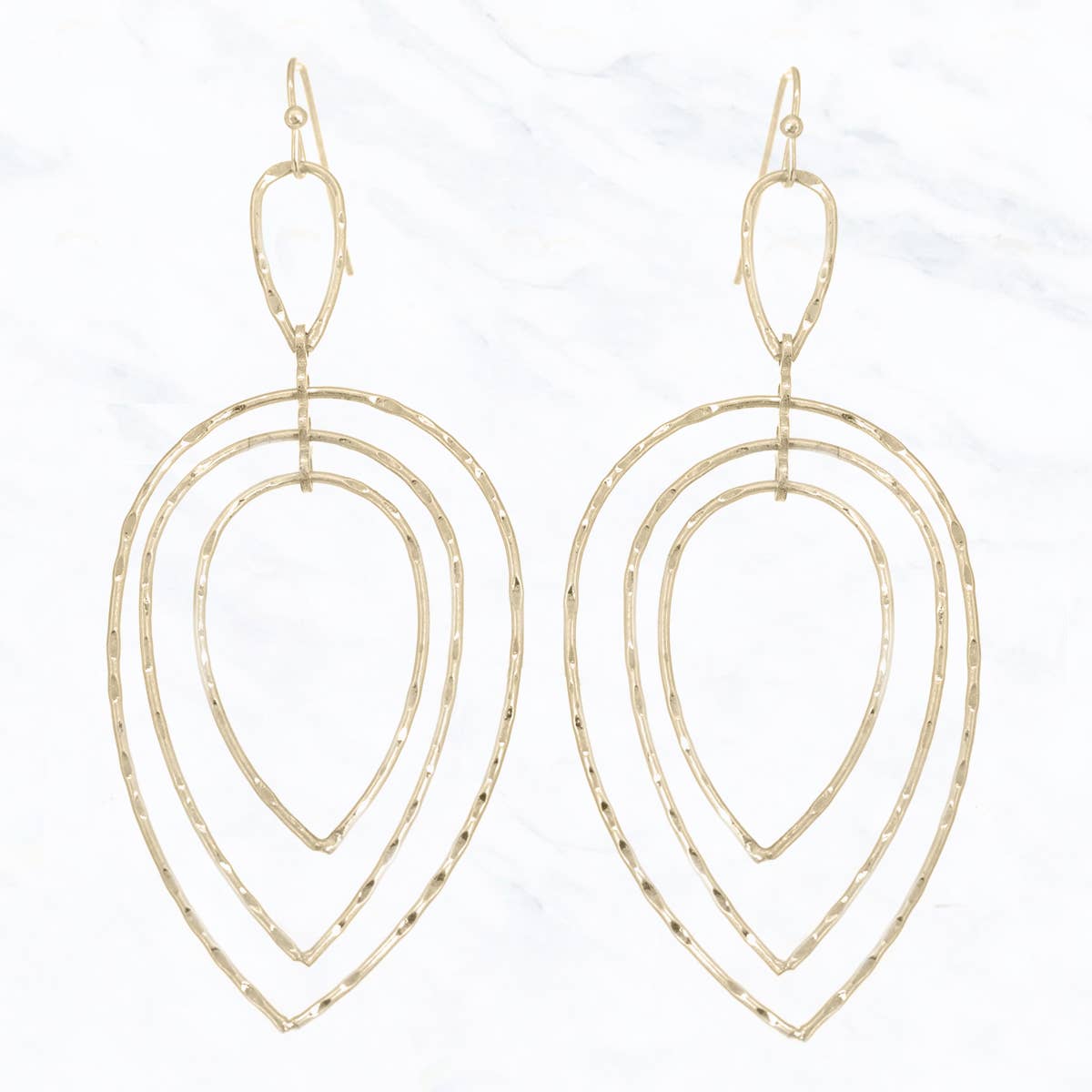 Suzie Q USA - Hammered Three Ringed Teardrop Shaped Earrings