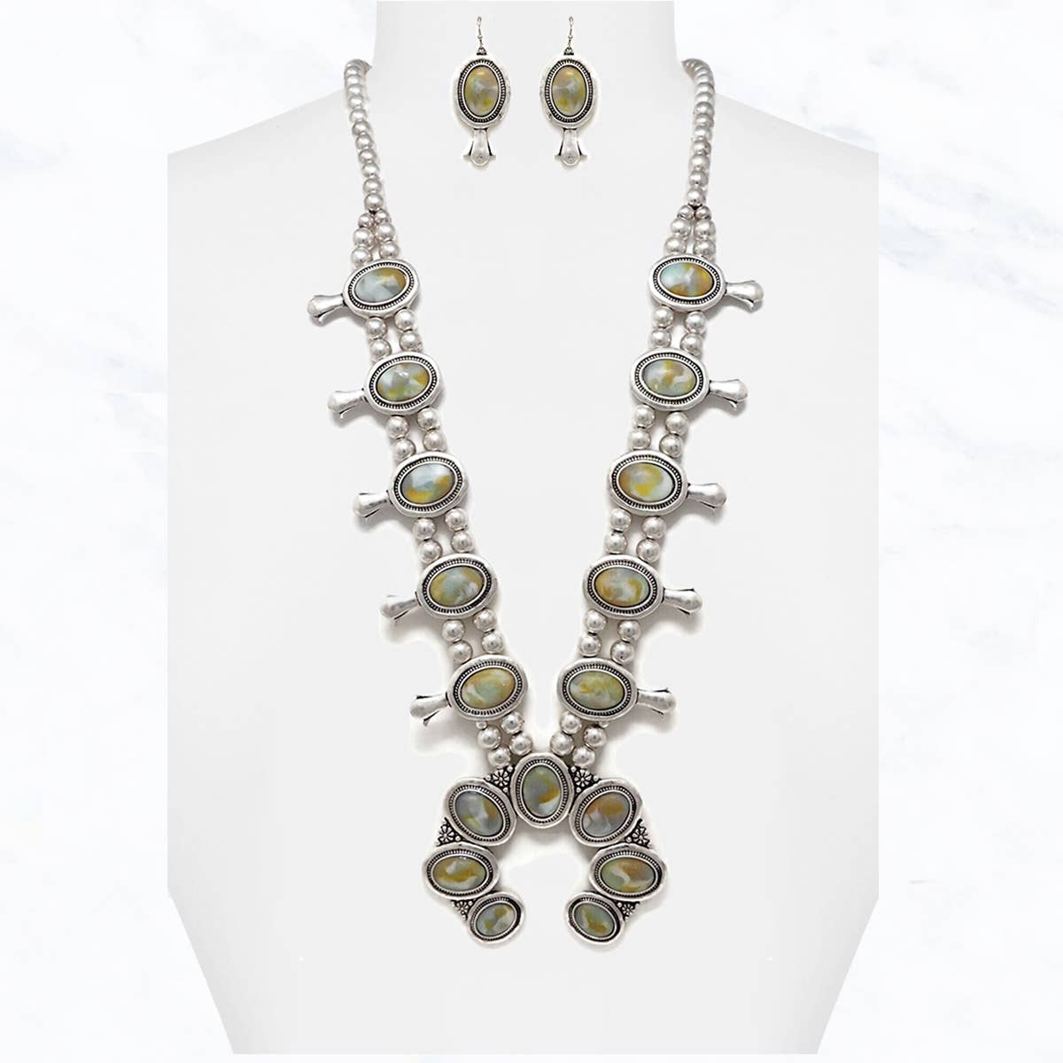 Suzie Q USA - Western Navajo W/Opal Set-Squas Necklace