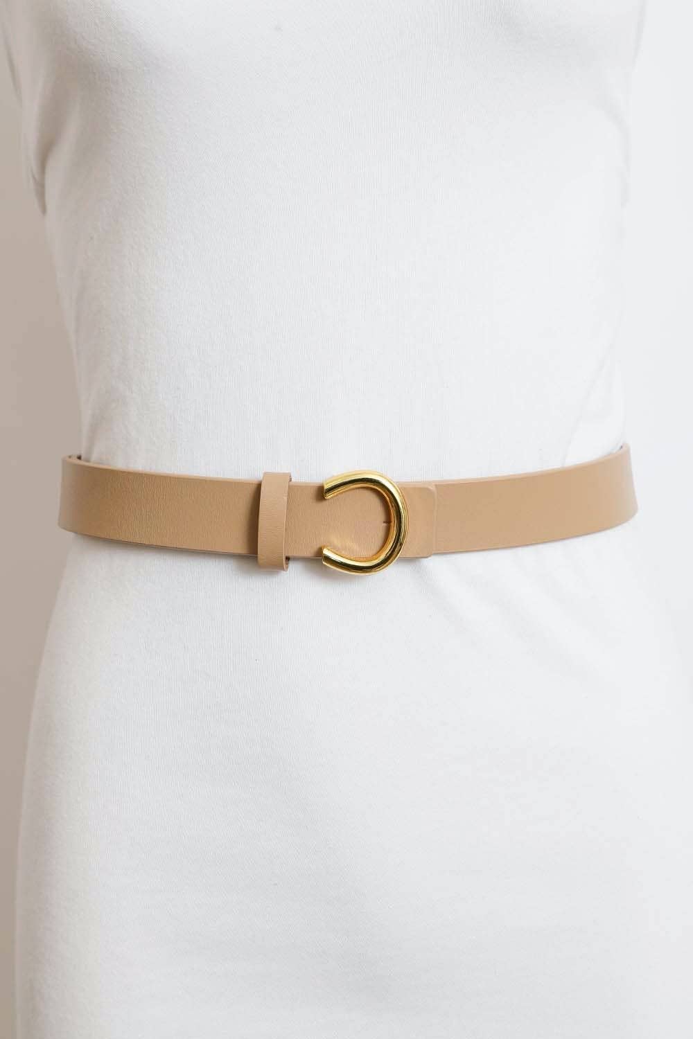 Leto Accessories - Beige Minimalist Gold Horseshoe Belt