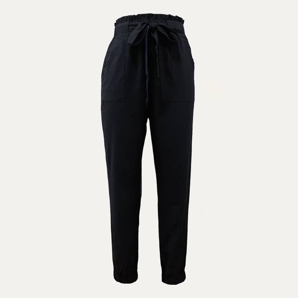 The Moment Collection - Office Lady Black Paperbag High-Waist Belted Pants $45.00