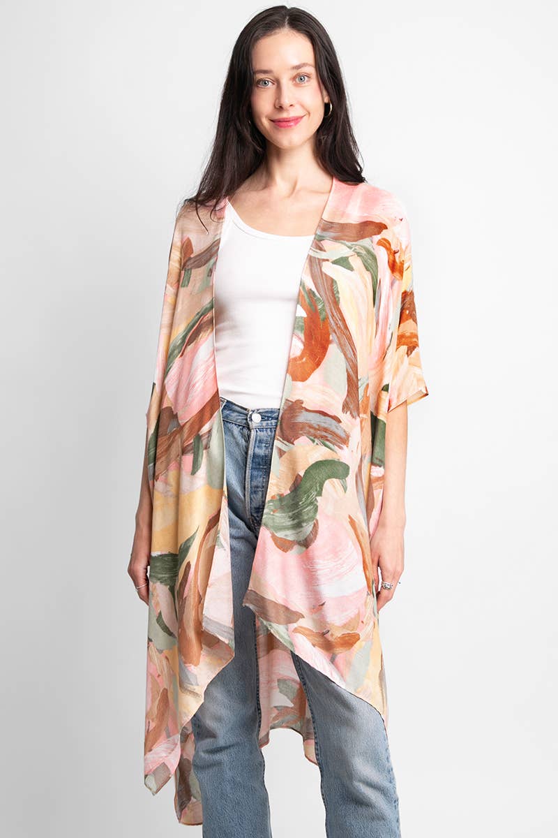 Fashion City - Women's Color Mixed Print Cover Up Kimono