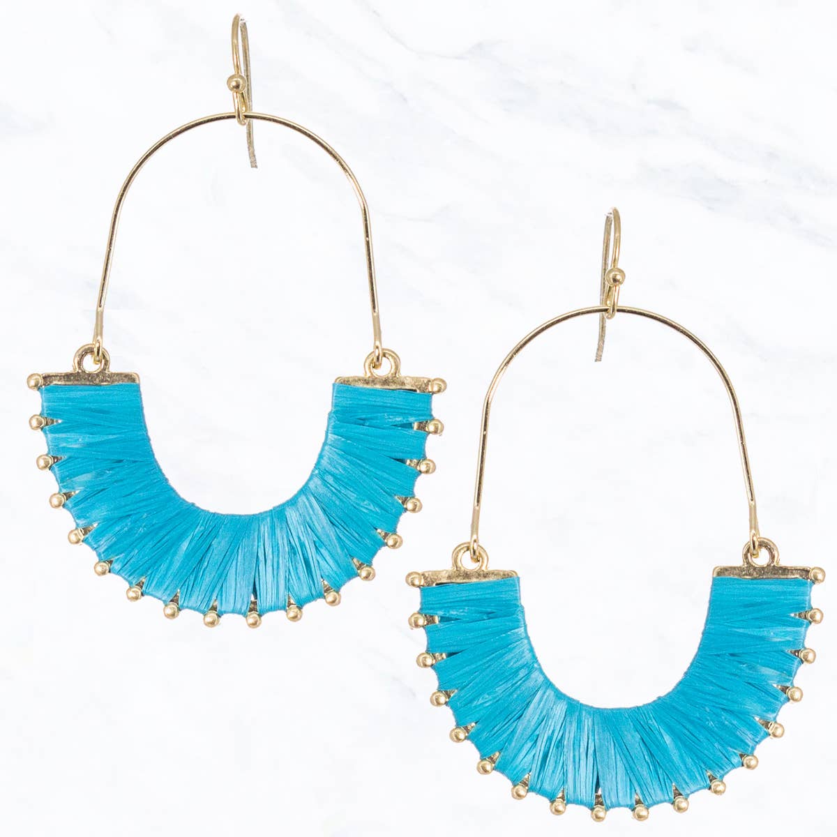 Suzie Q USA - Golden U-Shape, Wrapped in Raffia Earrings