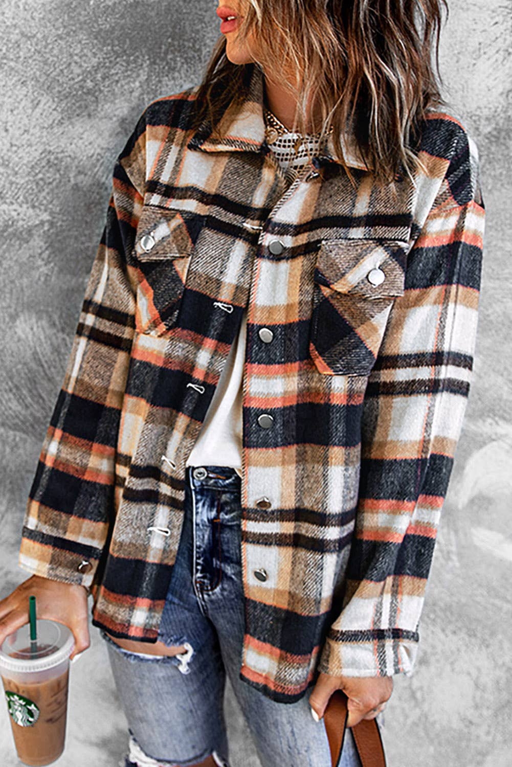 Geometric Plaid Print Pocketed Shirt: L / MULTI $65.00