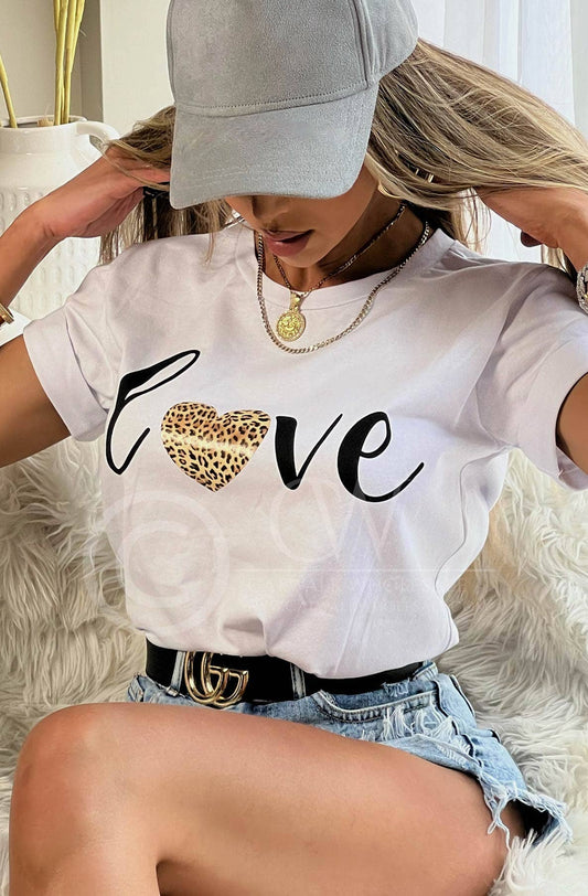 Catwalk Wholesale - Sherry 'LOVE' Graphic Animal Printed T-shirt Top
