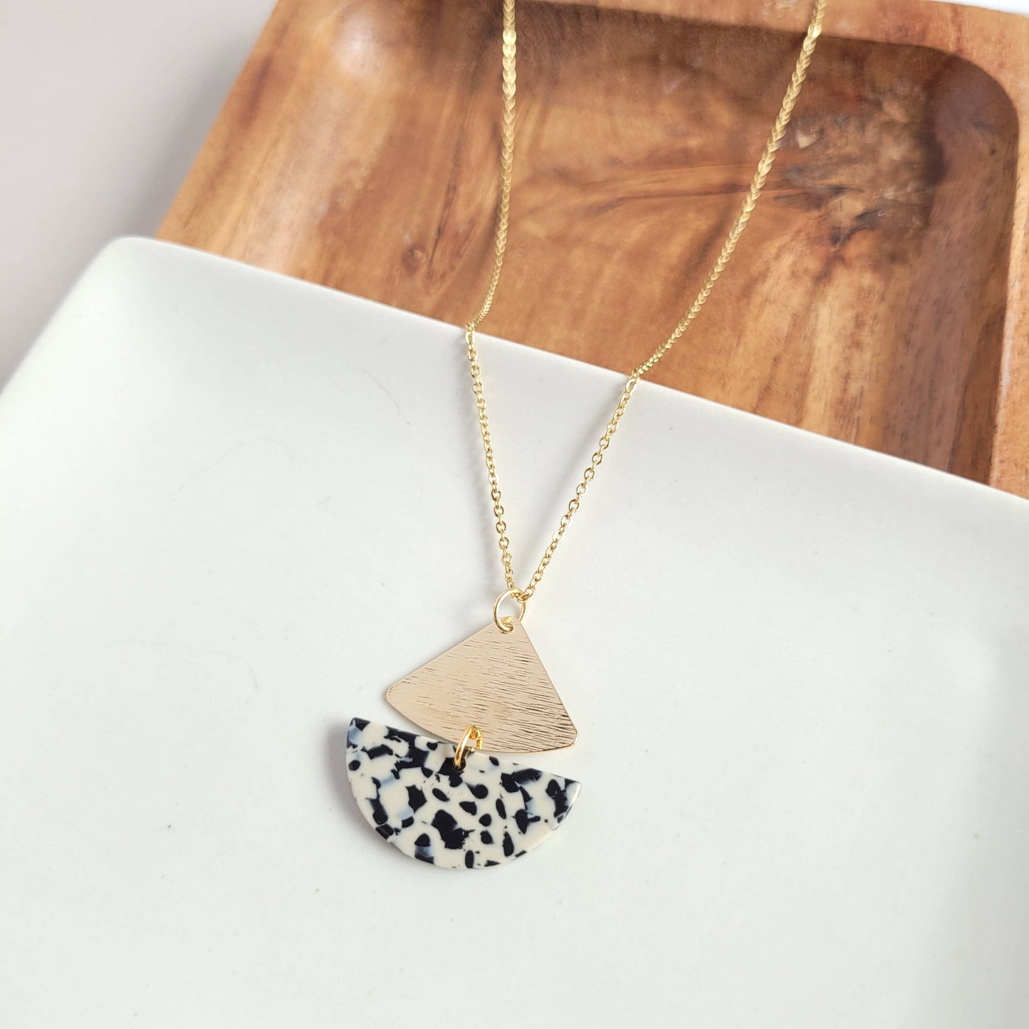 Spiffy & Splendid - Ava Necklace - Black Dot / Gold Chain Pendant