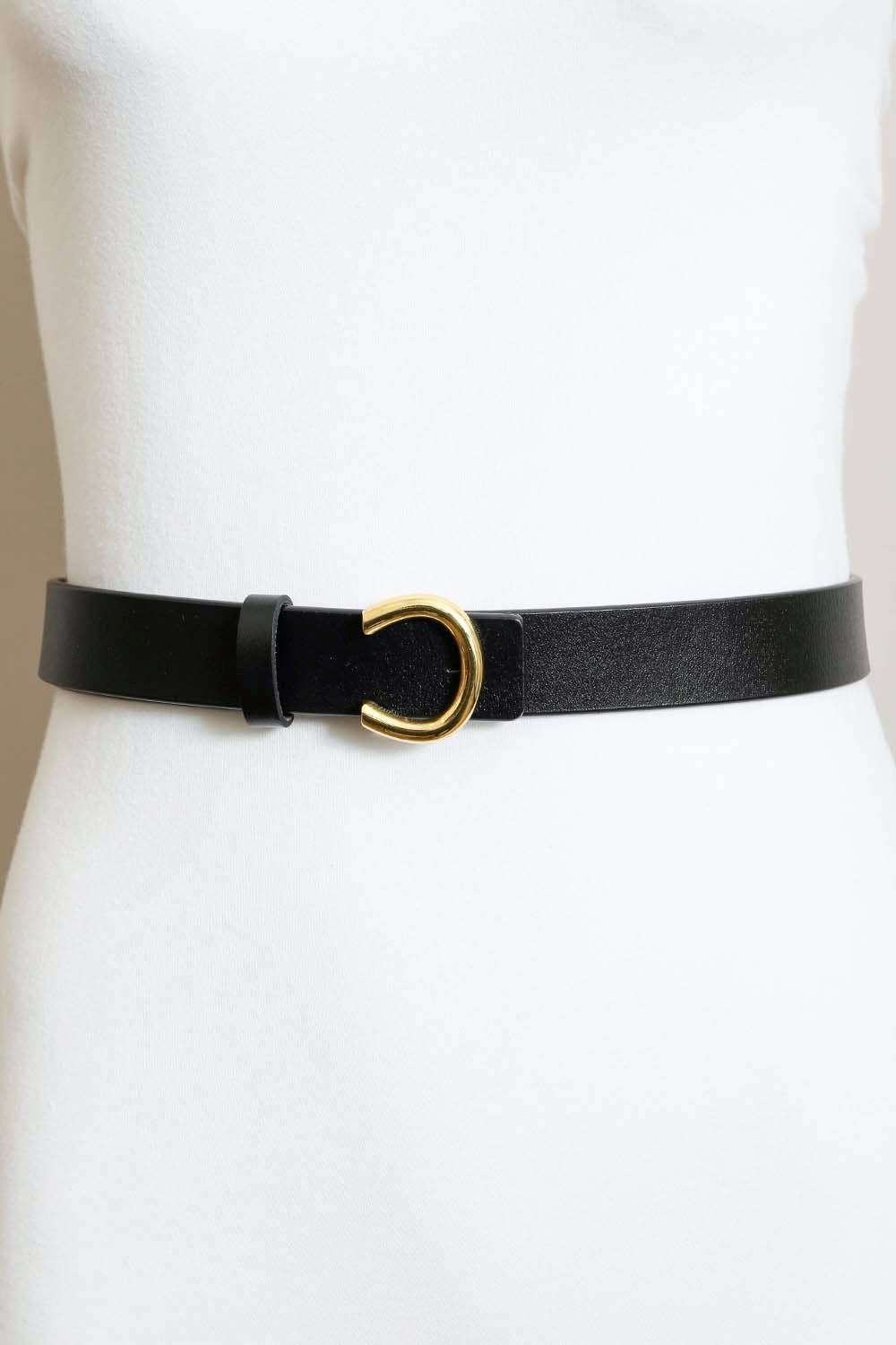 Leto Accessories - Black Minimalist Gold Horseshoe Belt