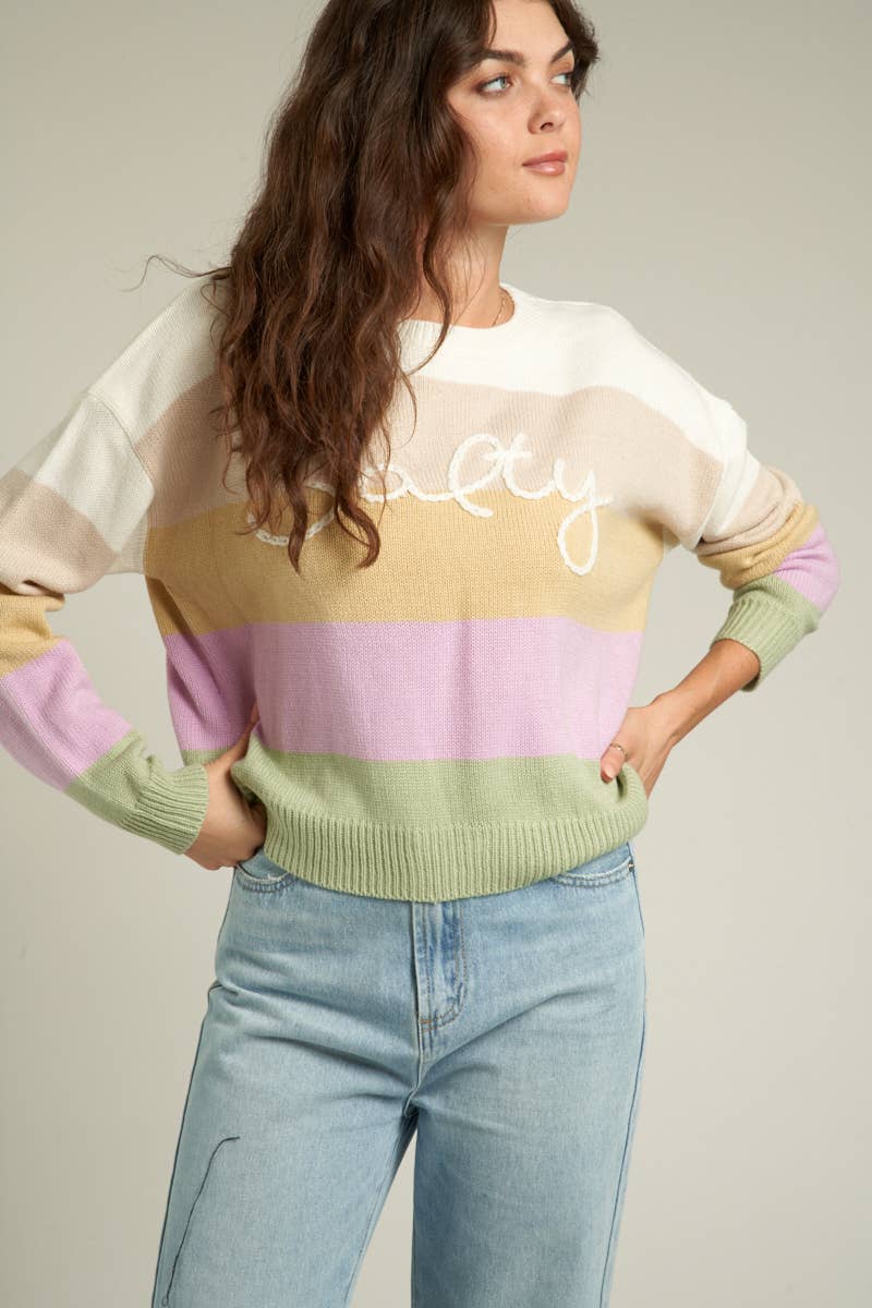 En Crème - Multicolor Embroidered Salty Sweater: S/M / Multi-Colored $60