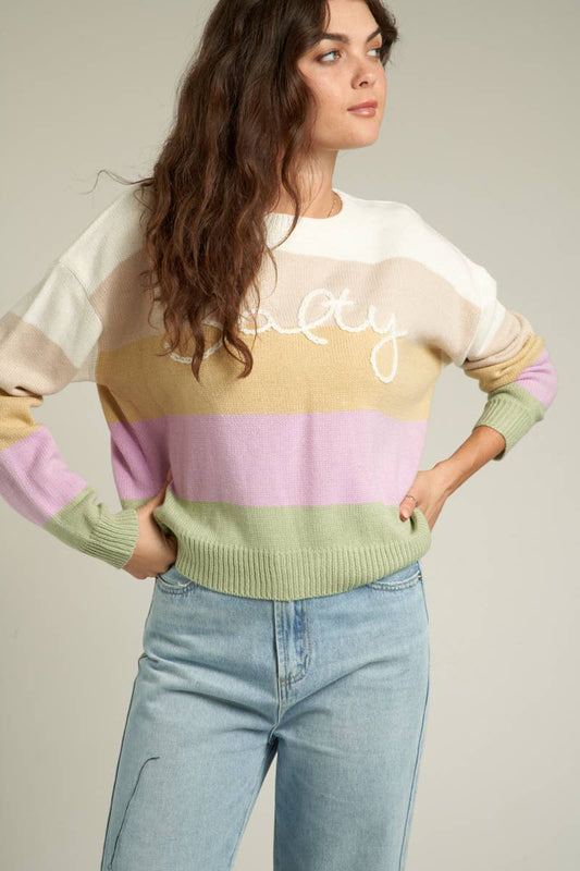 En Crème - Multicolor Embroidered Salty Sweater: S/M / Multi-Colored $60