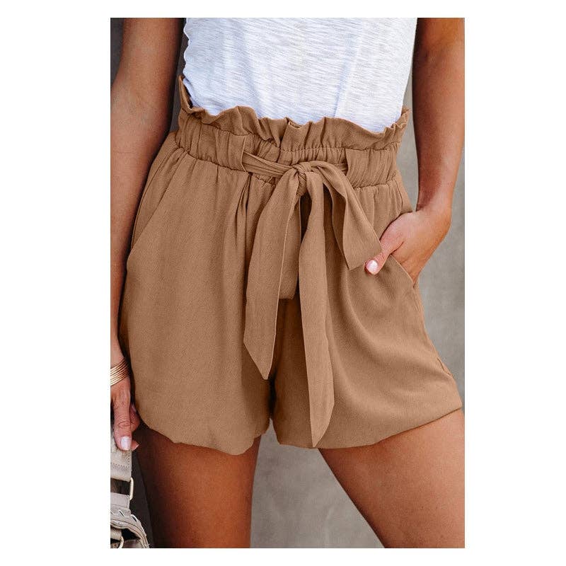 OriginHey - Loose Waisted Strappy Solid Color Casual Shorts-Large $38.00