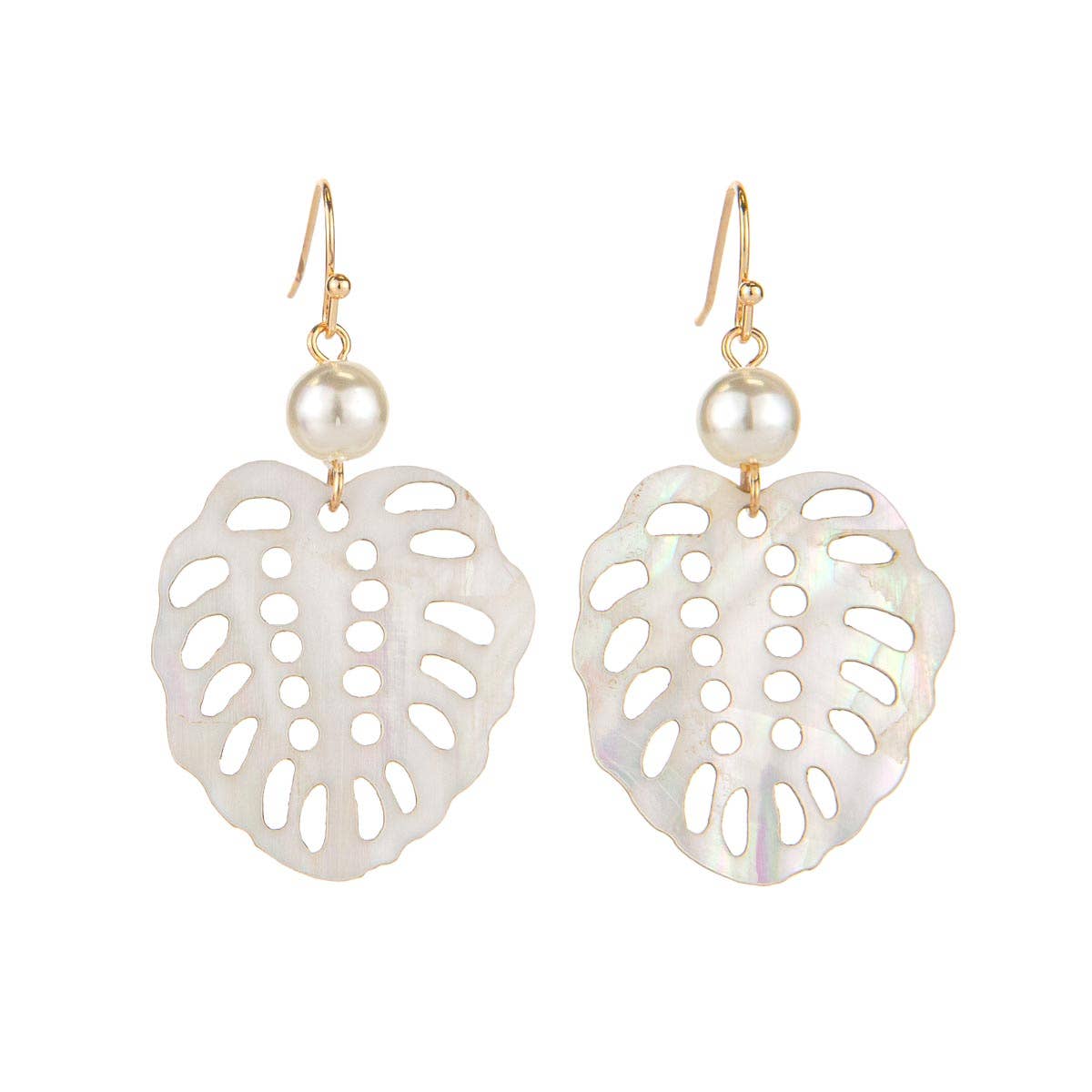 The Royal Standard - Beach Monstera Earrings   White   1.5"