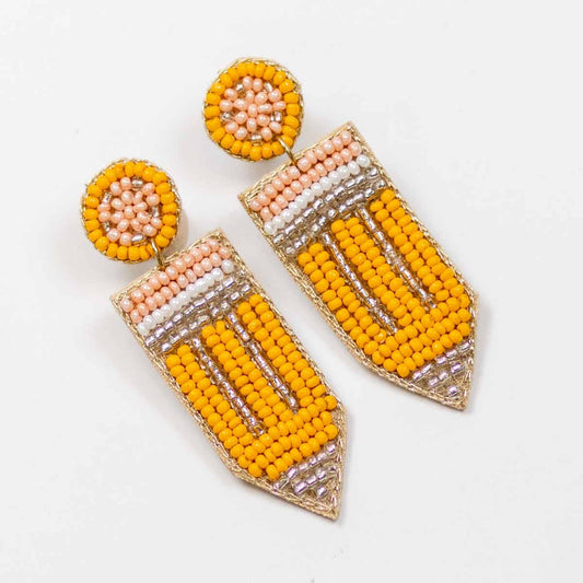The Royal Standard - Beaded Pencil Earrings   Yellow/Pink/Gold   2"