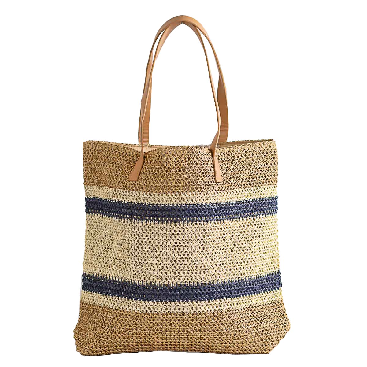 The Royal Standard - Sarasota Straw Tote   Natural/Navy   18x14x5