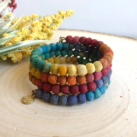 WorldFinds - Kantha Rainbow Spiral Bracelet