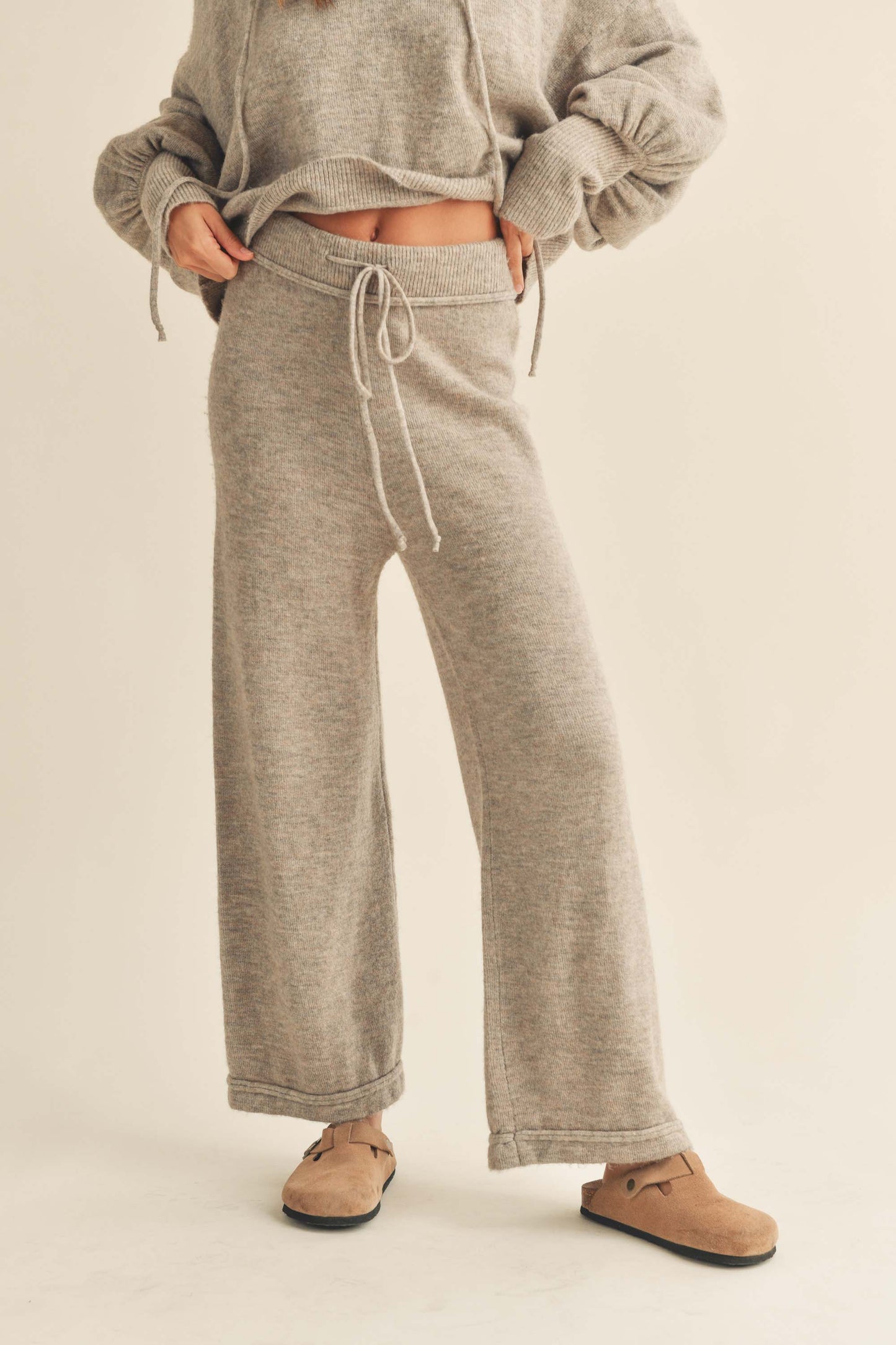 MMP1244   TWO TONE RIBBED WAIST BAND SWEATER PANTS: M / MOCHA $55.00