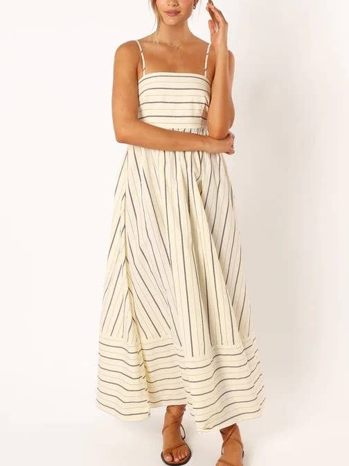 Rosa Clothing - Striped Slip Backless Dress: Apricot / L $49