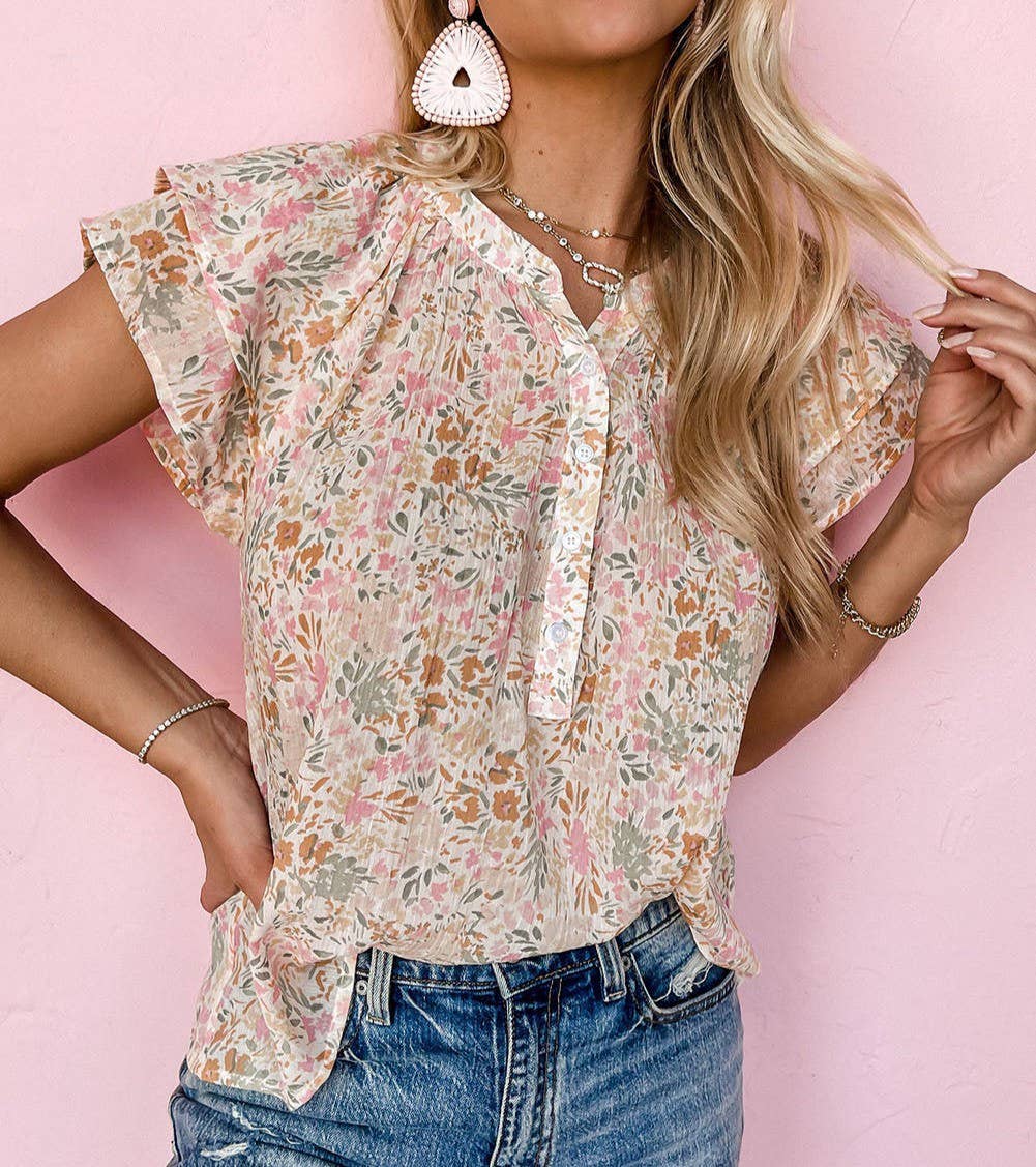 Pretty Bash - Floral Mandarin Collar Top Small $32.00