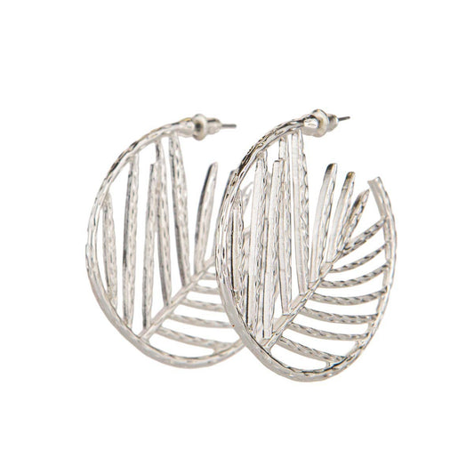 The Royal Standard - Majesty Palm Hoop Earrings   Silver   1.75"