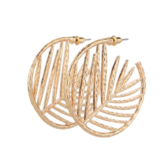 The Royal Standard - Majesty Palm Hoop Earrings   Gold   1.75"