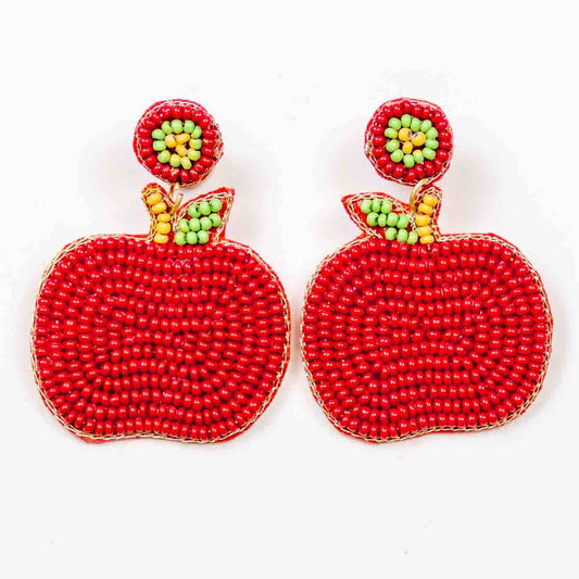 $16 The Royal Standard - Beaded Apple Earrings   Red/Green   2"