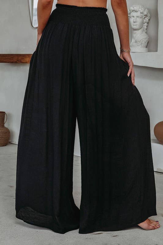 Pretty Bash - Smocked Waist Flowy Wide Leg Pants