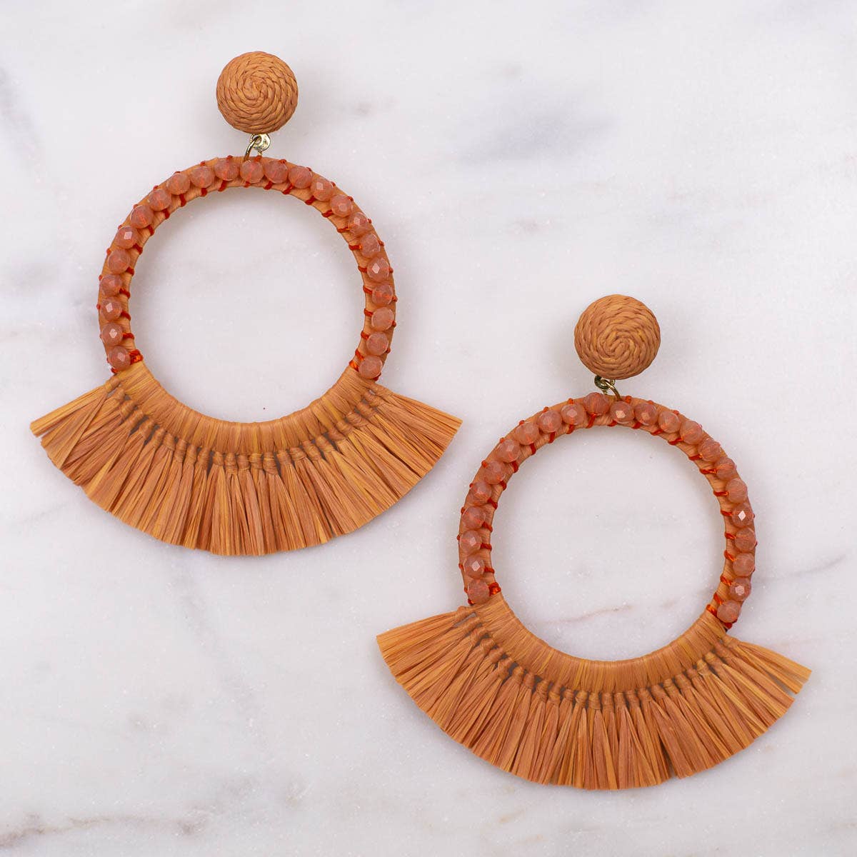 The Royal Standard - Sunrise Raffia Earrings   Camel   3.25"