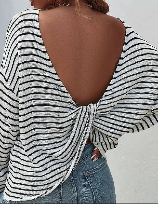 Miss Sparkling - Striped Twist Back Sweater XL $45.00